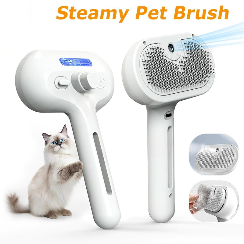 3-in-1 Steamy Pet Grooming Brush | Anti-Static Self-Cleaning Mist Comb for Dogs & Cats